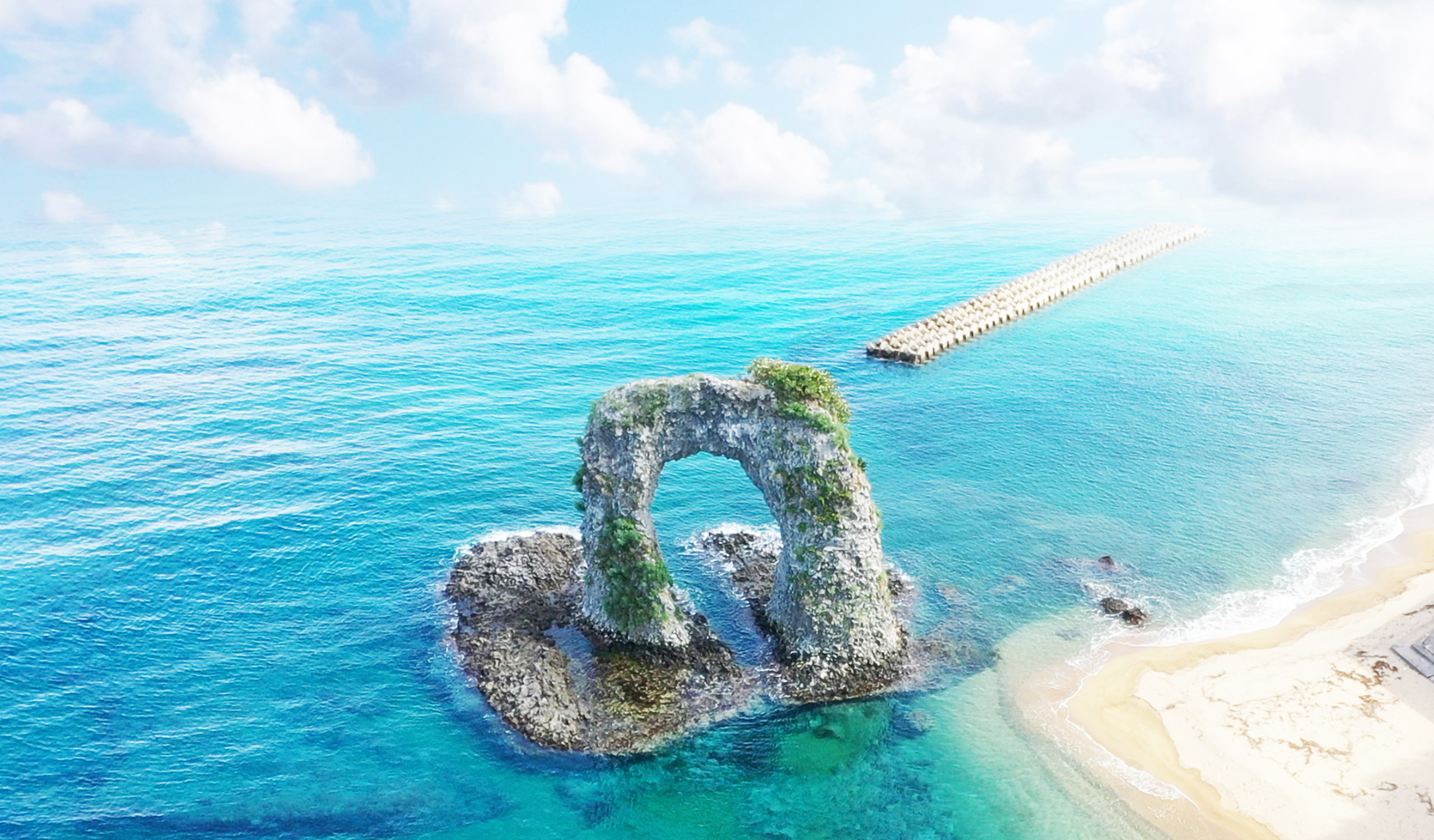 奥尻島上空からの景色